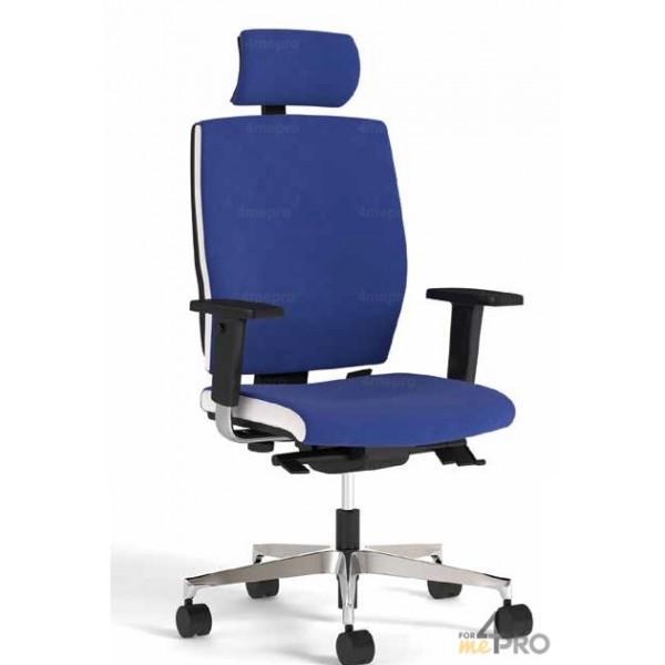 4mepro-fauteuil De Bureau Synchrone Plus Avec Dossier Haut + Pieds Noirs + Accoudoirs Réglables + Têtière Square Bicolore Blanc
