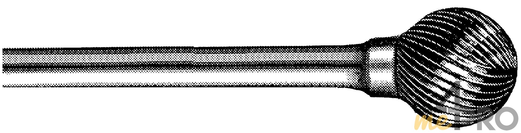 Fraise métal rotative Sphérique ALU D. 10 x Lt. 53 x lu. 9 x di. 6 mm