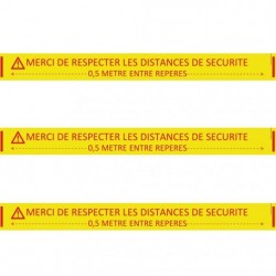 Ruban adhésif de marquage Spécial sols béton "Merci de respecter les distances de sécurité" jaune 5 CM x 33 M