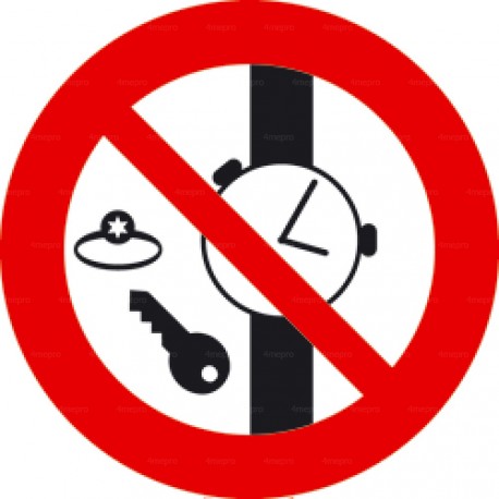 Panneau interdiction de porter des objets métalliques, montres et bijoux
