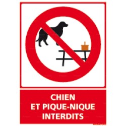 Panneau vertical chien et pique-nique interdits