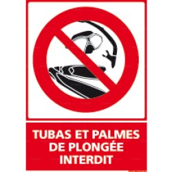 Panneau vertical tubas et palmes de plongée interdit