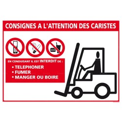 Panneau rectangulaire Consigne de sécurité à l'attention des caristes