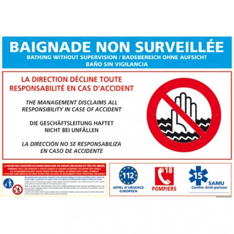 Panneau rectangulaire Baignade non surveillée