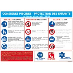 Panneau rectangulaire Consigne piscine et protection des enfants