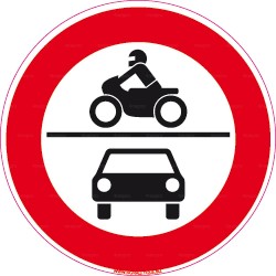 Panneau rond Accès interdit aux motos et automobilistes