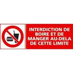 Panneau rectangulaire Interdiction de boire et de manger au-delà de cette limite