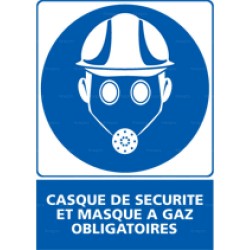 Panneau rectangulaire Casque de sécurité et masque à gaz obligatoires