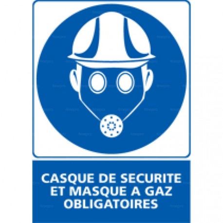 Panneau rectangulaire Casque de sécurité et masque à gaz obligatoires
