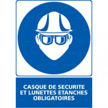 Panneau rectangulaire Casque de sécurité et lunettes étanches obligatoires