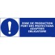 Panneau rectangulaire Zone de production, port des protections adaptées obligatoire