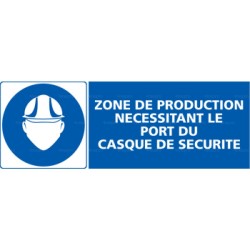 Panneau rectangulaire Zone de production nécessitant le port du casque de sécurité