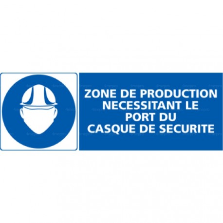 Panneau rectangulaire Zone de production nécessitant le port du casque de sécurité