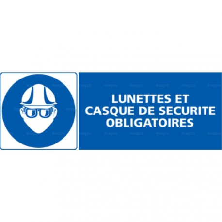 Panneau rectangulaire Lunettes et casque de sécurité obligatoires