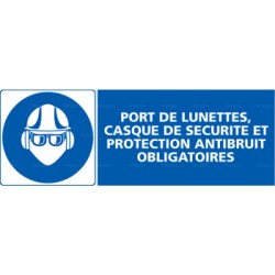 Panneau rectangulaire Port de lunettes, casque de sécurité et protection antibruit obligatoires