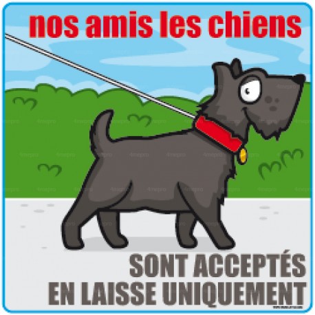 Panneau carré Nos amis les chiens sont acceptés en laisse uniquement