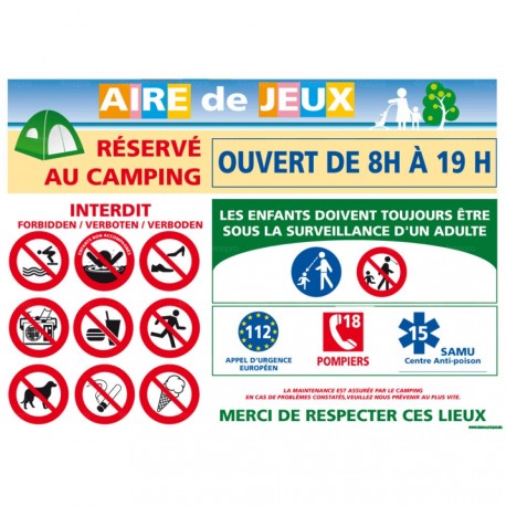 Panneau rectangulaire Consignes aire de jeux réservé au camping