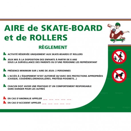 Panneau rectangle Consignes aire de skate-board et de rollers