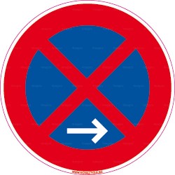 Panneau rond Stationnement et arrêt interdits avec flèche en bas vers la droite