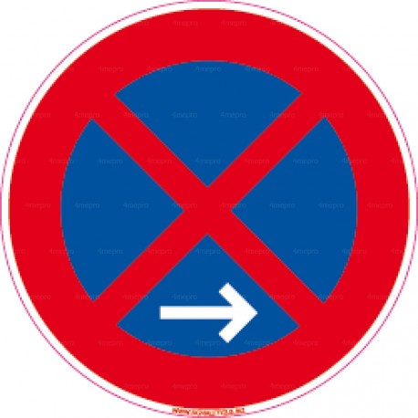 Panneau rond Stationnement et arrêt interdits avec flèche en bas vers la droite