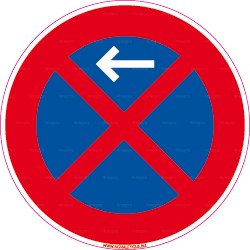 Panneau rond Stationnement et arrêt interdits avec flèche en haut vers la gauche