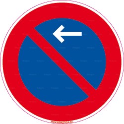 Panneau rond Stationnement interdit avec flèche en haut vers la gauche