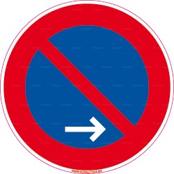 Panneau rond Stationnement interdit avec flèche en bas vers la droite