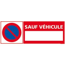 Panneau rectangulaire Ne pas stationner Sauf véhicule + "plaque immatriculation"