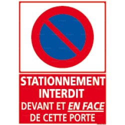 Panneau Stationnement interdit devant et en face de cette porte