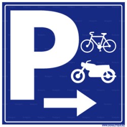 Panneau carré Parking avec direction droite pour vélo et moto