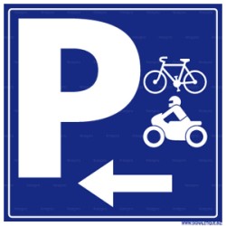 Panneau carré Parking avec direction gauche pour vélo et moto