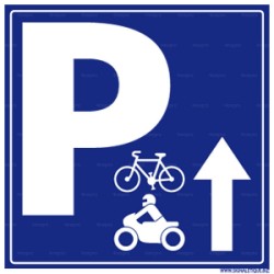 Panneau carré Parking avec direction haut pour vélo et moto