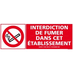 Panneau de signalisation rectangulaire horizontal Interdiction de fumer dans cet établissement