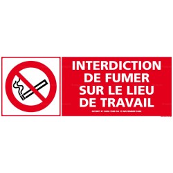 Panneau de signalisation rectangulaire horizontal Interdiction de fumer sur le lieu de travail