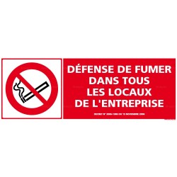 Panneau de signalisation rectangulaire horizontal Défense de fumer dans tous les locaux de l'entreprise