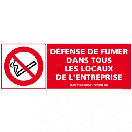 Panneau de signalisation rectangulaire horizontal Défense de fumer dans tous les locaux de l'entreprise