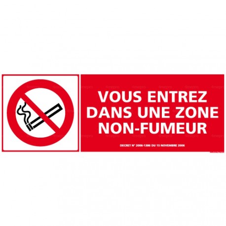 Panneau de signalisation rectangulaire horizontal Vous entrez dans une zone non fumeur