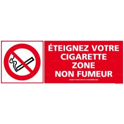 Panneau de signalisation rectangulaire horizontal Eteignez votre cigarette Zone non fumeur
