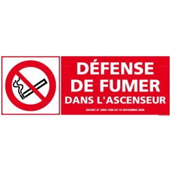 Panneau de signalisation rectangulaire horizontal Défense de fumer dans l'ascenseur