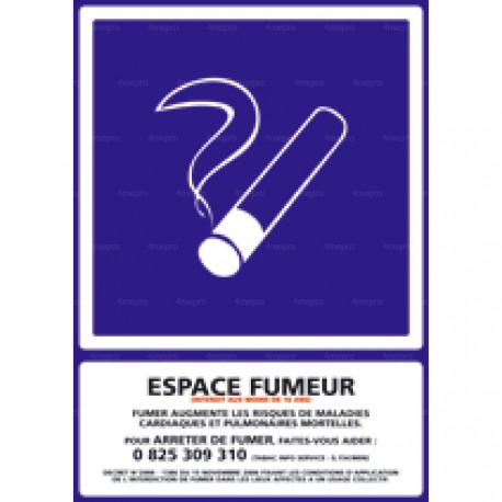 Panneau de signalisation rectangulaire horizontal Espace fumeur officiel