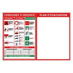 Panneau plan d'évacuation avec consignes d'urgence