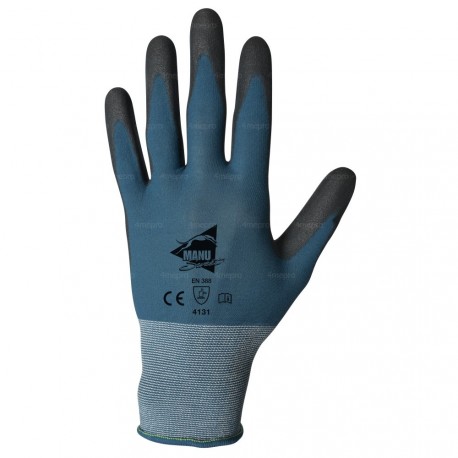 Gants manutention fine - polyuréthane noir sur support nylon bleu - norme EN 388 4131