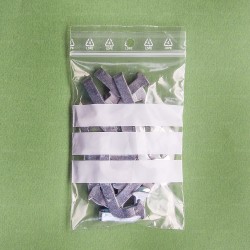 Sachets zip transparents à bandes blanches 8x12 cm