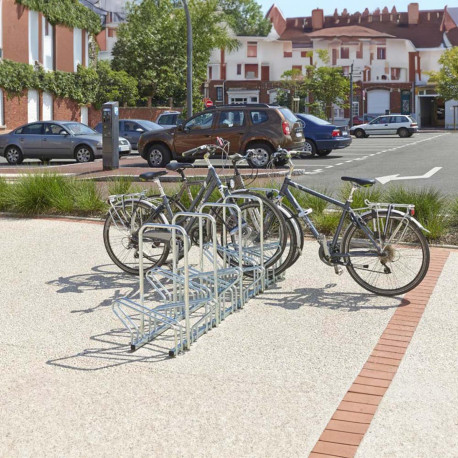 Râtelier au sol 2 niveaux face à face avec arceaux antivol - 6, 8, 10 ou 20 vélos