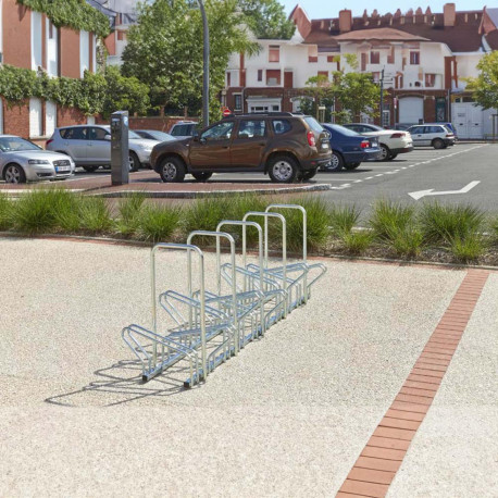 Râtelier au sol 2 niveaux face à face avec arceaux antivol - 6, 8, 10 ou 20 vélos