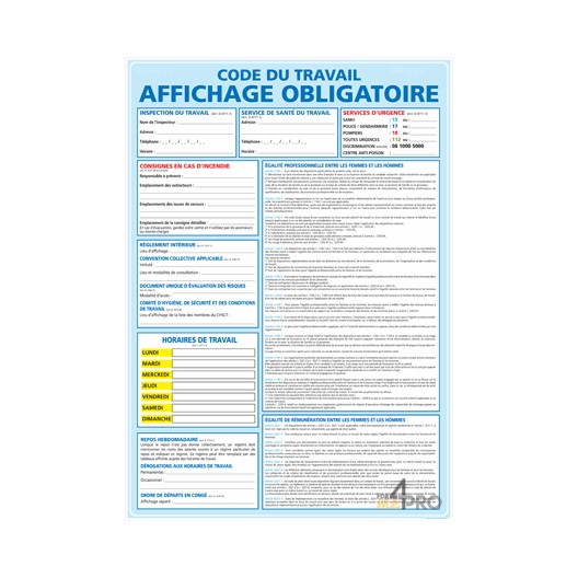 Panneau code du travail affichage obligatoire