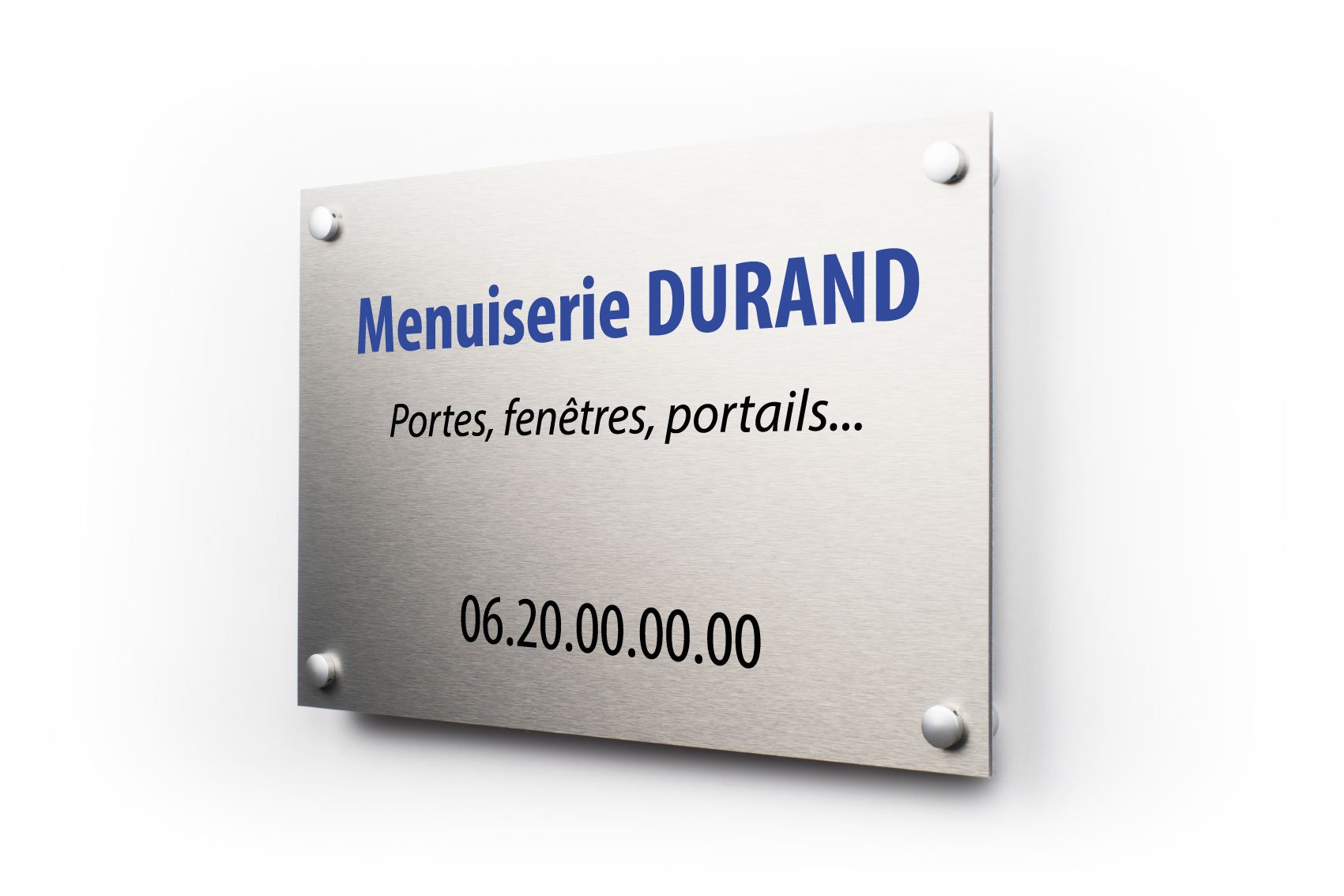 Plaque professionnelle de société en aluminium brossé.